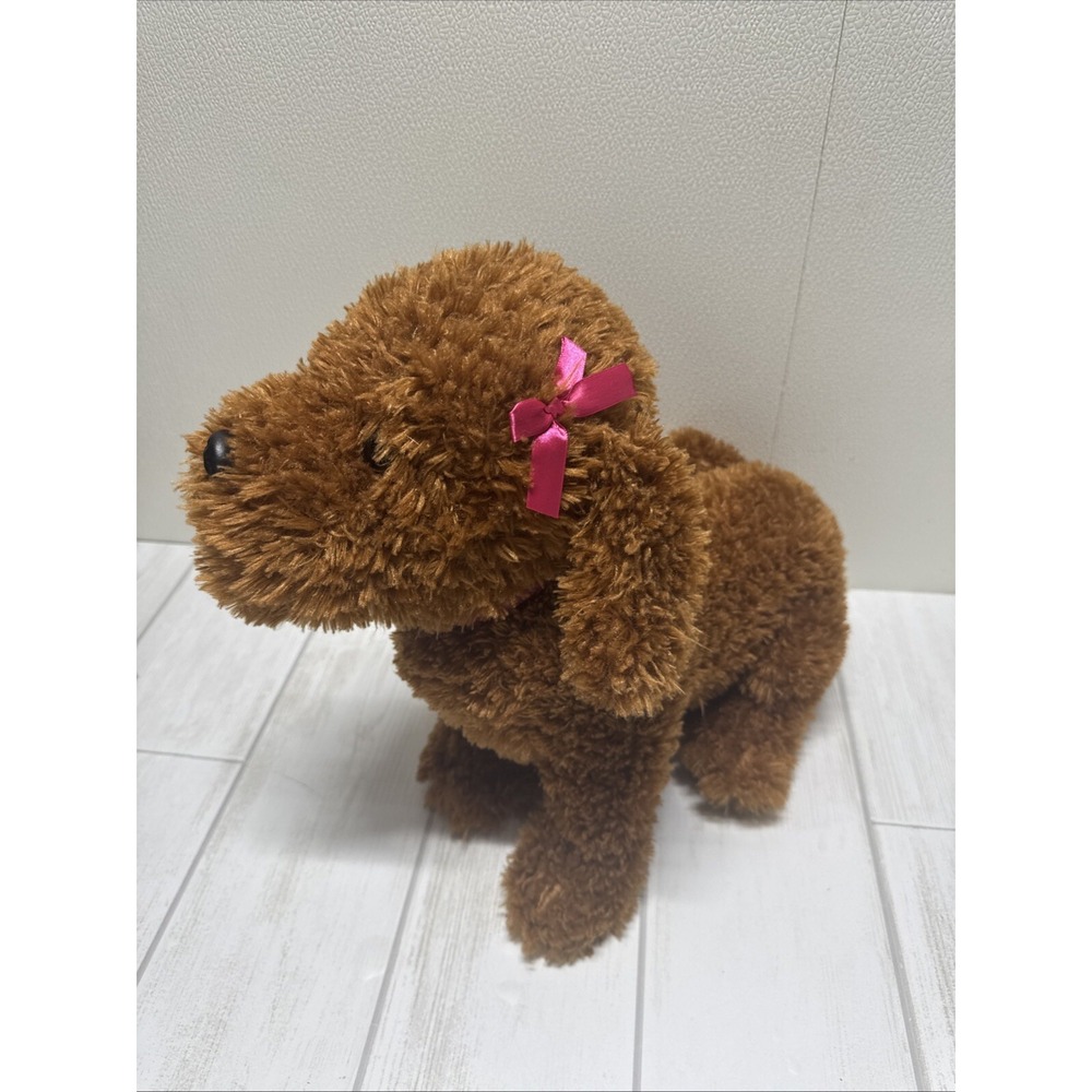 Toys R Us Brown Dog Plush Stuffed Animal Pink Bows & Collar 2015 Labradoodle 20"
